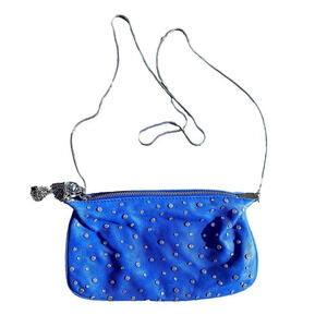 Franchi Royal Blue Rhinestone Studded Silver Serpentine Strap Crossbody Purse